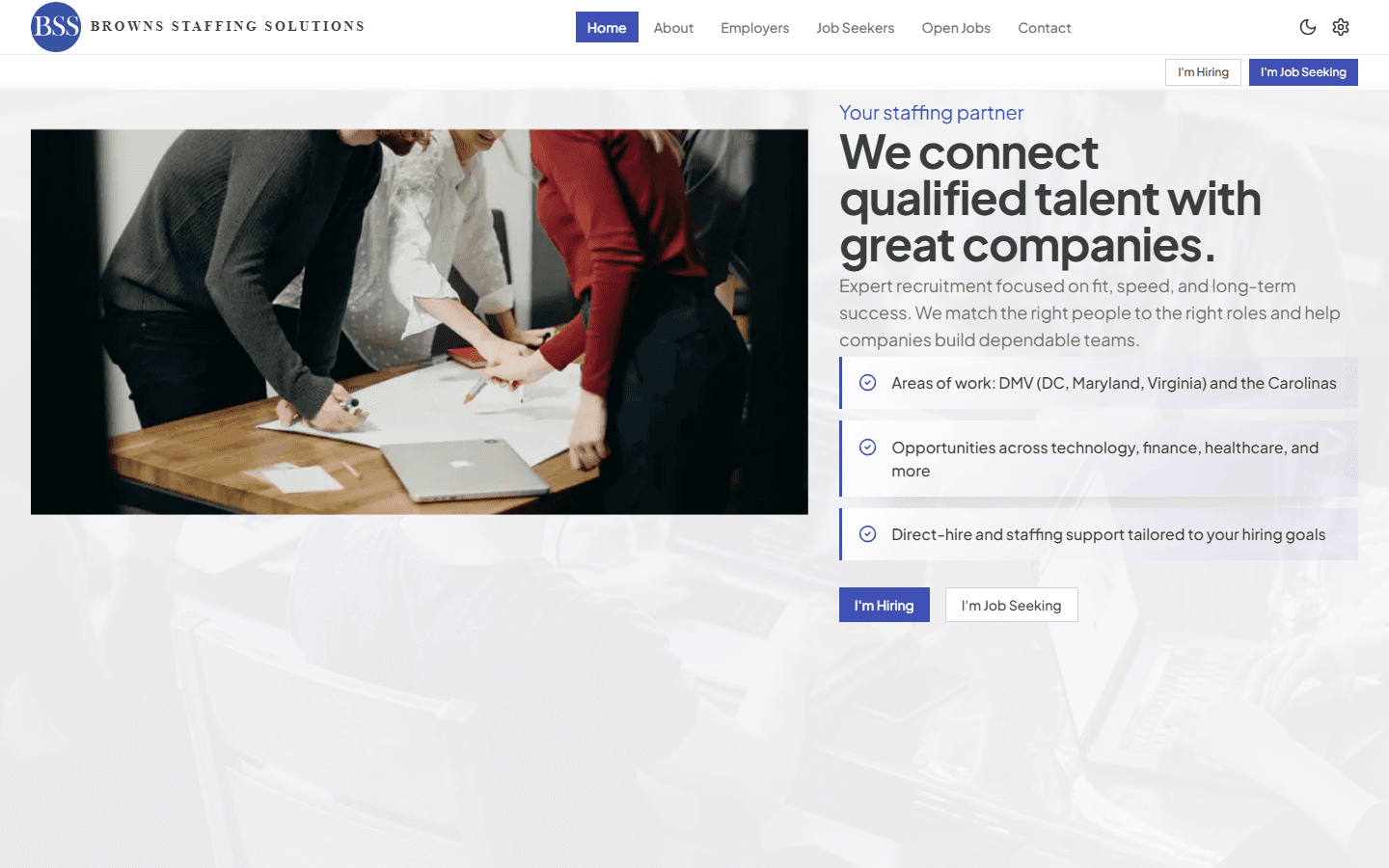 Brown Staffing Solutions website screenshot.
