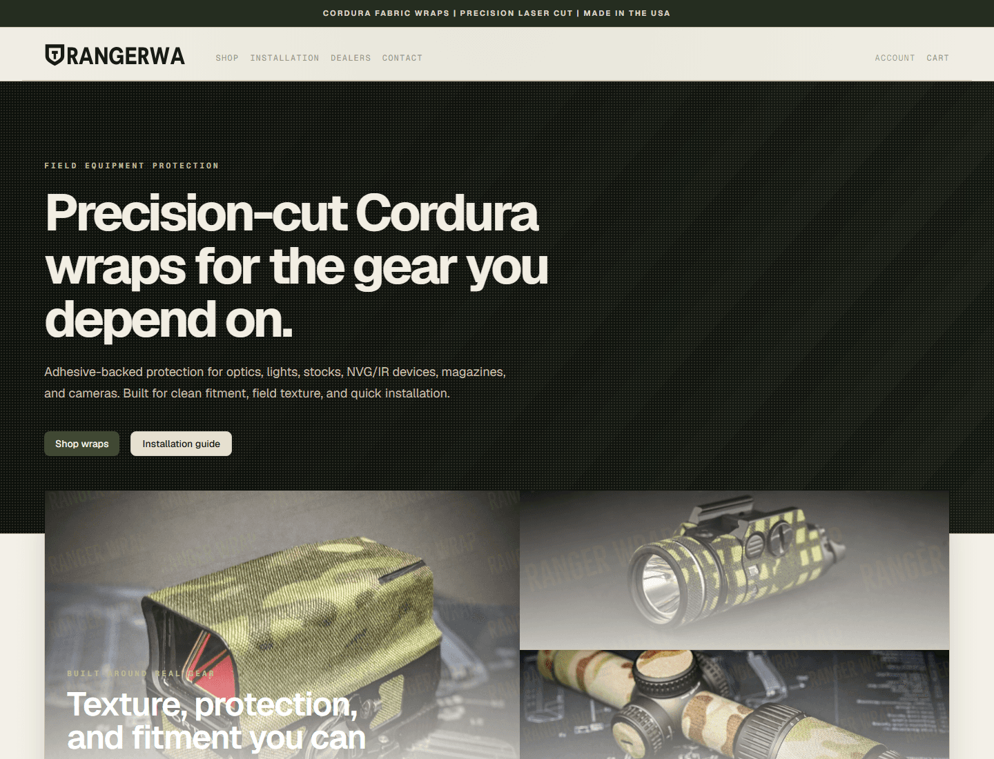 Rangerwrap storefront homepage screenshot.