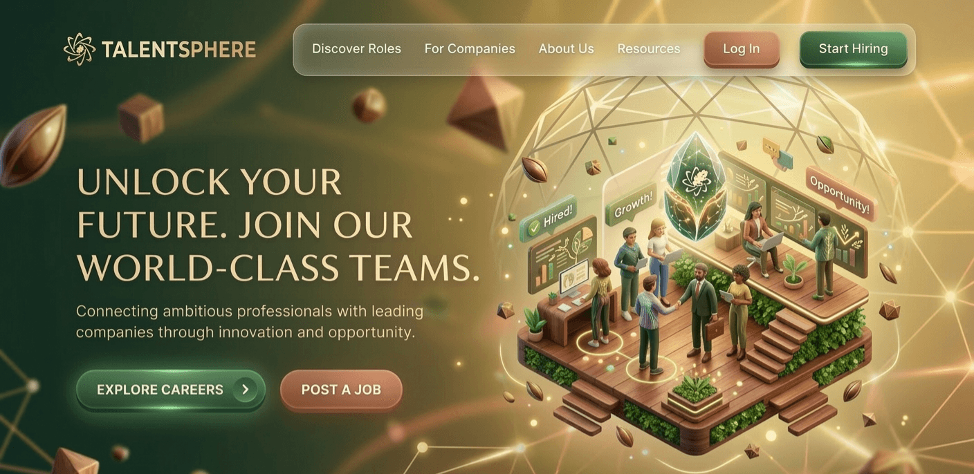 Warm gold retheme of the same TalentSphere homepage composition.